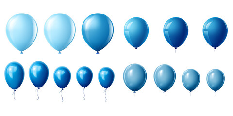 Collection of blue balloon isolated on a white background as transparent PNG