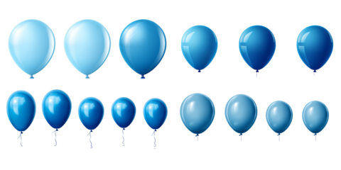 Collection of blue balloon isolated on a white background as transparent PNG