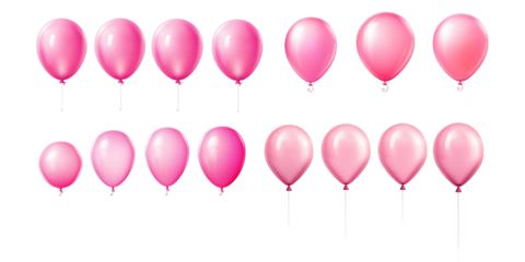 Collection of pink balloon isolated on a white background as transparent PNG