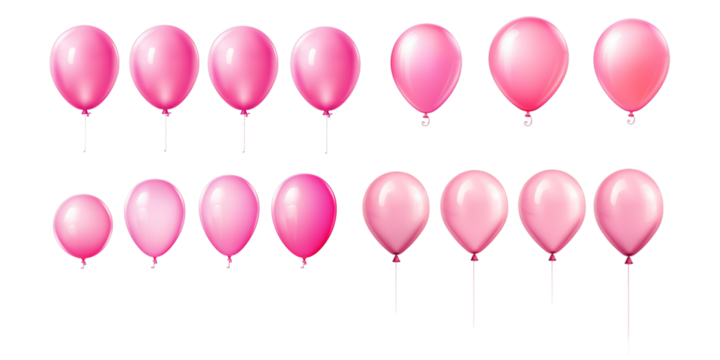 Collection of pink balloon isolated on a white background as transparent PNG