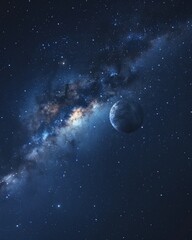 A breathtaking image showcasing the vastness of space with a prominent planet and a nebula set...