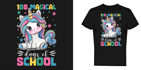 Unicorn lover happy 100th day of school vector t-shirt design