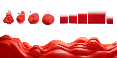 Collection of red bubble foam isolated on a white background as transparent PNG