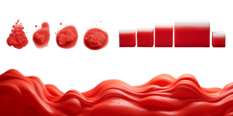 Collection of red bubble foam isolated on a white background as transparent PNG