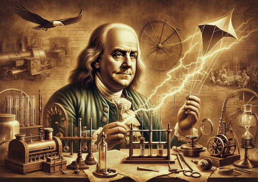 Illuminating the Past: Benjamin Franklin's Electric Legacy Captured by AI