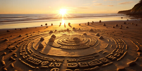 Fototapeta na wymiar Pattern of stones on a sandy beach