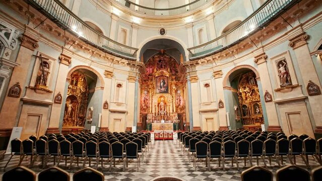 The Iglesia del Oratorio de San Felipe Neri in Cadiz, Andalucia, Spain, with baroque architecture and where the 1812 Constitution was proclaimed