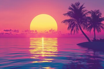 Fototapeta na wymiar Exotic view of sunset on tropical beach in lilac shades