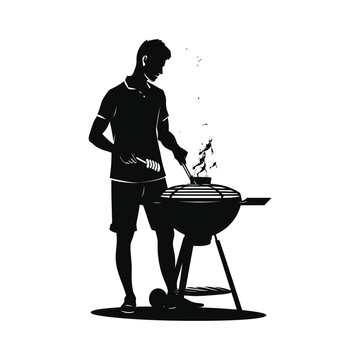 recommend clip art: A man cooking grill silhouette black and white artwork
                    