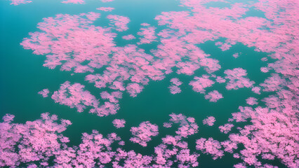 Fototapeta na wymiar analog-style-photography-cherry-blossom-petals-adrift-on-transparent-water-captured-from-a-high
