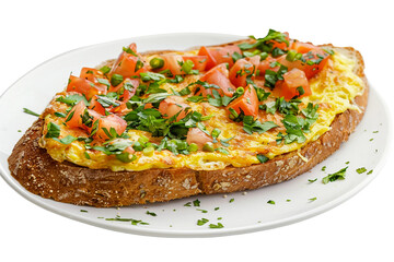 Delectable Omelette on Bread Breakfast on Transparent Background.