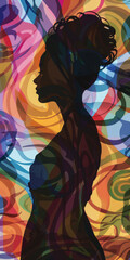 Woman silhouette illustration with an abstract backdrop
