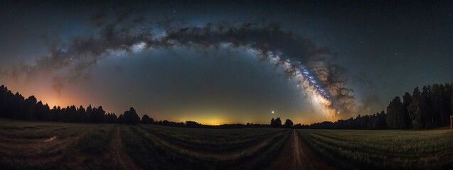 Wide angle panoramic view of dark sky at night full of bright stars from Generative AI