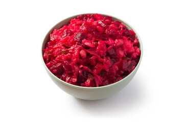 Vegetable salad vinaigrette. Vinaigrette in a bowl on a white background. Fresh homemade vinaigrette.