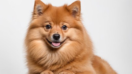 Obraz premium Orange german spitz dog on grey background
