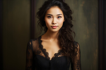 Fototapeta premium young asian woman portrait in black dress
