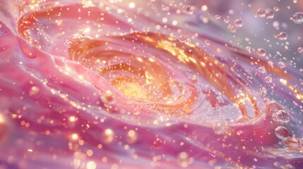 Fototapeta premium pink and gold swirling water with gold glowing bubbles, in the style of cosmic symbolism, spiral group.