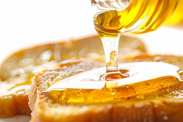 French toast bread with honey isolated on white close up - obrazy, fototapety, plakaty