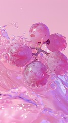 Fresh grapes seemingly dance in a bubbly underwater setting, creating a dynamic yet serene representation of freshness