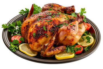 Delicious Roasted Chicken Dinner on Transparent Background.