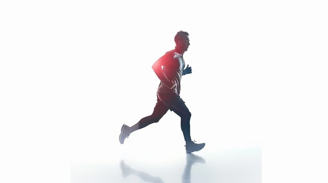 Person jogging on a foggy morning isolated on white background. AI Generated.