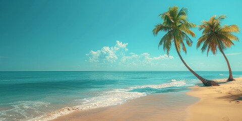 Fototapeta na wymiar Palm trees against blue sky, Palm trees at tropical coast