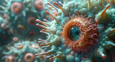 Close-up of vibrant sea anemone with tentacles extended, showcasing marine life texture and color.