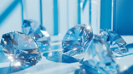 Sparkling ai-generated diamonds on a blue background. luxury gems conceptual image. ideal for jewelry design ads. AI