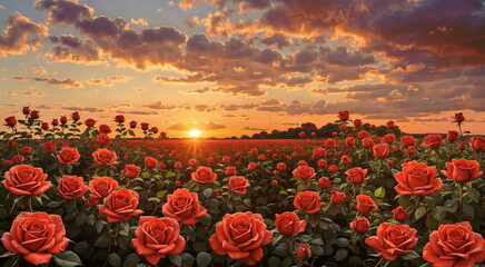 Red roses at sunset