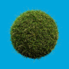 grass ball isolated on blue background - 747031760