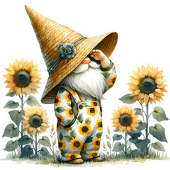 Cute Gnome Sunflowers Sublimation Gnome Clipart Sunflowers Gnome Commercial Use Gnome Flower Gardening Farmer Gnome Illustration PNG