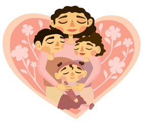 Ilustración día de las madres familia feliz abrazandose 