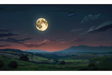 Naklejka na ściany i meble Night landscape on a full moon