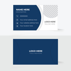 Double sided business card design with blue color backgrounds. simple and clean corporate business card template.  