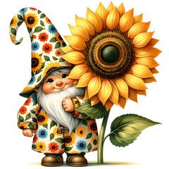 Cute Gnome Sunflowers Sublimation Gnome Clipart Sunflowers Gnome Commercial Use Gnome Flower Gardening Farmer Gnome Illustration PNG