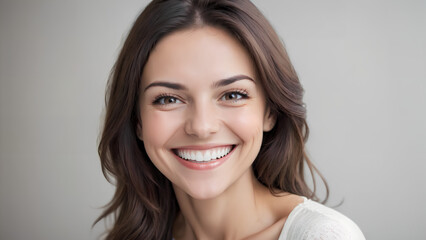 Big bright white smile with a beautiful woman happy cheerful positive expression