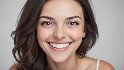 Big bright white smile with a beautiful woman happy cheerful positive expression