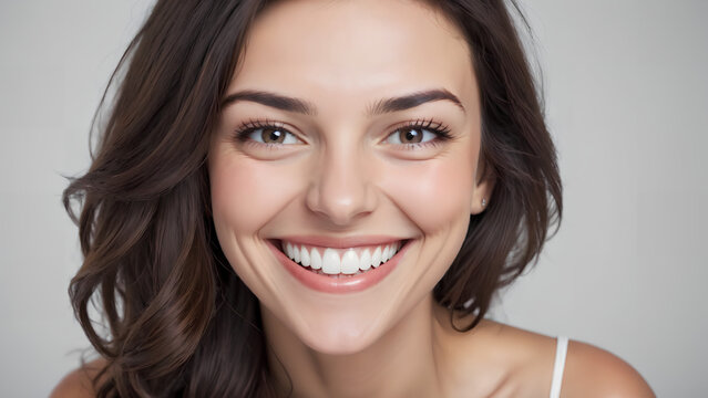 Big bright white smile with a beautiful woman happy cheerful positive expression