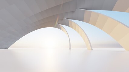 Abstract architecture background arched interior 3d render