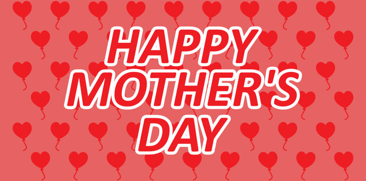 Mother's Day with Mom text and Red heart shaped balloon. 8 March Women's day Poster. Decoration element for banner. Creative design icon isolated on white background.
