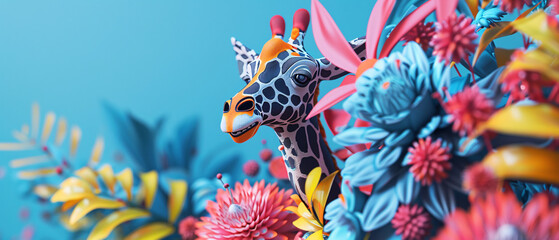 Vibrant Giraffe Emerging from Floral Fantasy