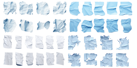 Collection of blue ripped torn paper isolated on a white background as transparent PNG