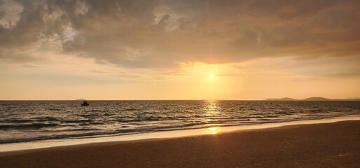 Seaside, view of the evening sky as the sun approaches to set.