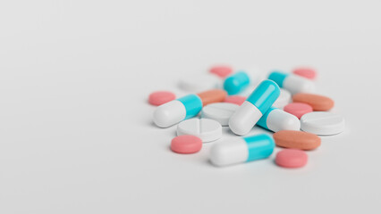 Obraz na płótnie Canvas Medicine pharmacy pharmaceutical drugstore healthcare medical tablet pills medical tabs capsules concept. 3d rendering.
