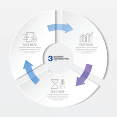 Blue tone circle infographic with 3 steps, process or options.