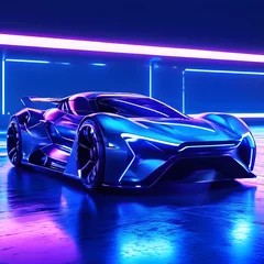 Foto op Canvas futuristic electric sport fast car chassis and battery packs with high performance or future EV fatory production and prototype showcase concepts as wide banner with copy space area  © thushara
