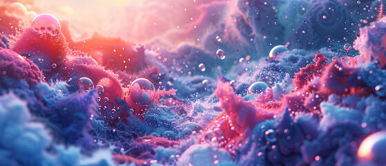 Surreal Bubble Waves in a Cosmic Ocean - obrazy, fototapety, plakaty