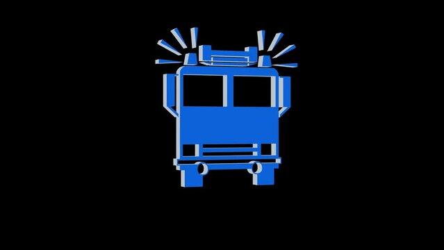  Loopable blue color 3d fire engine logo icon rotating animation black background