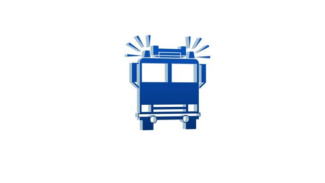 Loopable blue color 3d fire engine logo icon rotating animation white background