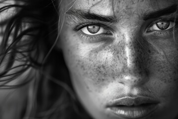 Naklejka premium Woman With Freckled Hair and Freckled Eyes. Generative AI